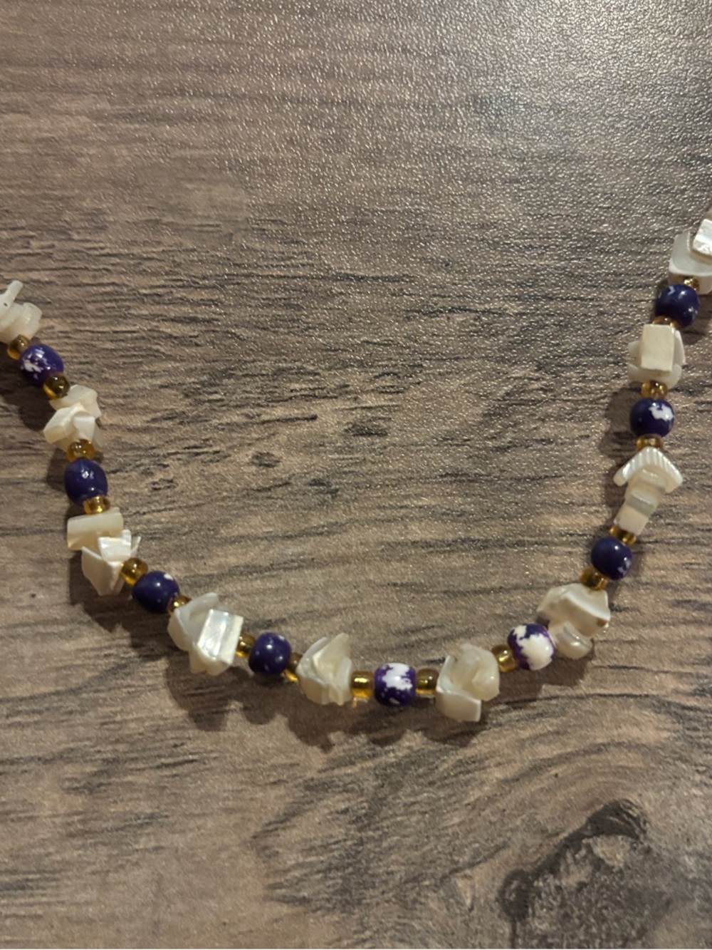 Handcrafted White Shell and Blue Bead Necklace - Picture 2 of 3